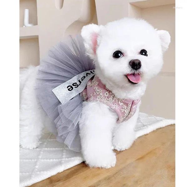 Ropa para perros Rosa Púrpura Ropa para mascotas Yorkshire Trajes de cachorro Lindo encaje Tutu Princesa Vestido para pequeña letra mediana Ropa de impresión