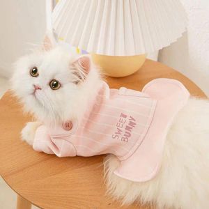 Vestimenta de ropa de perro vestido rosa raya de otoño ropa de mascota mediana pequeña gato dulce dulce falda gatito cachorro calentado jalón esfinge pugio pug