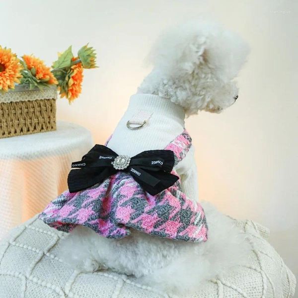 Vêtements pour chiens Robe à carreaux Vêtements pour animaux de compagnie Vêtements thermiques doux Chiens Super Petit Mignon Chihuahua Imprimer Automne Hiver Rose Fille Mascotas