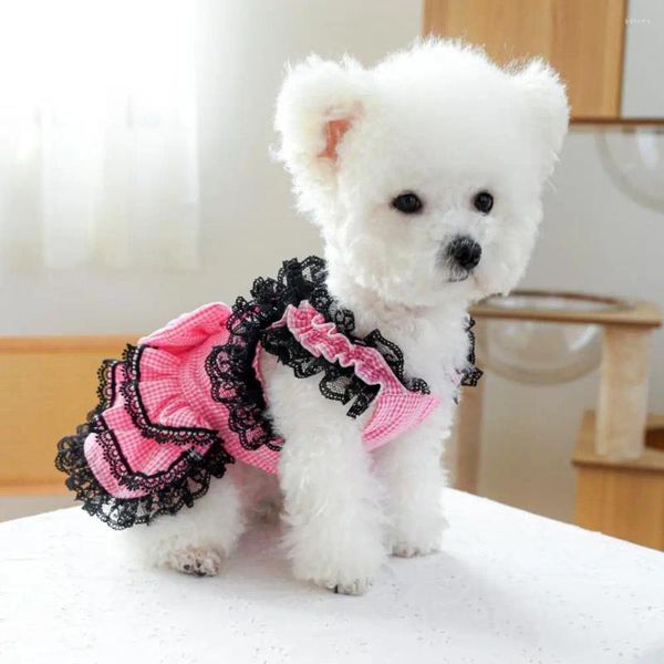 Traje de cuadros de ropa para perros elegante arco de encaje princesa vestido para pequeños perros medianos mascota de tela suave con bodas