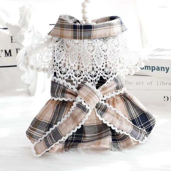 Vêtements pour chiens Plaid Princess Jupe Vêtements Robe Dentelle Vêtements pour animaux de compagnie Chiens Kawaii Bowknot Mode Tenues élégantes Printemps Été Ropa Perro