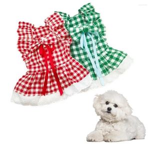 Hondenkleding geruite print huisdierjurk prinses set met mouwen rok vliegend schouderontwerp voor comfortabel mooi kostuum