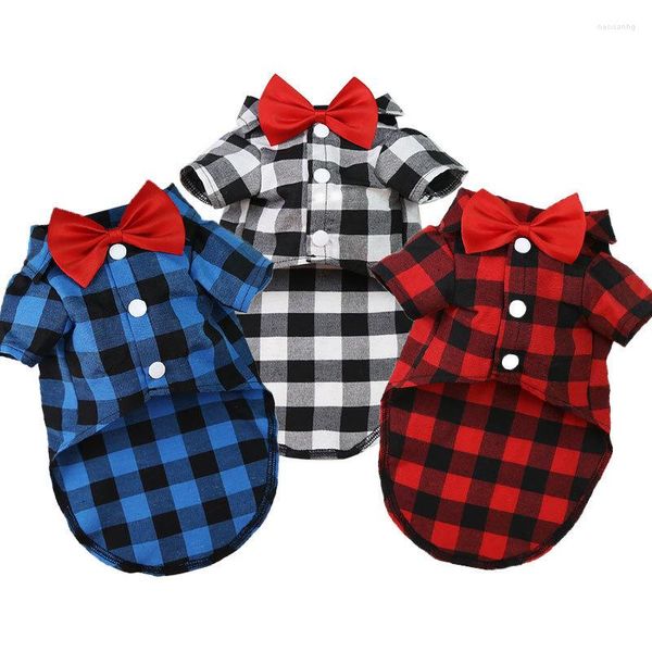 Ropa para perros Camisa a cuadros con arco Traje de boda Boy Perros Ropa para pequeños gatos medianos grandes Primavera Verano Otoño Disfraz de mascota Yorkies