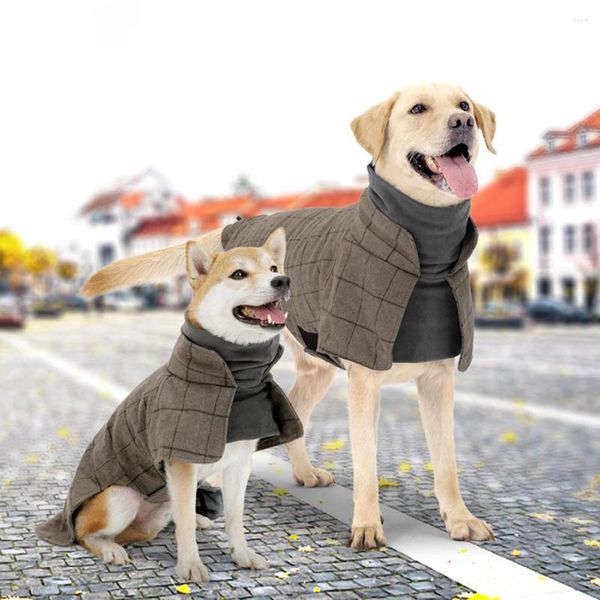 Vêtements pour chiens Plaid chaud veste manteau coupe-vent résistant au froid cou vêtements pour animaux de compagnie fournitures pour petits chiens de grande taille