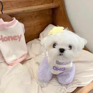 Vêtements de chien en peluche manches à capuche vêtements col côtelé couleur bonbon petits chiens vêtements chat automne hiver mode coréenne produits pour animaux de compagnie mignons