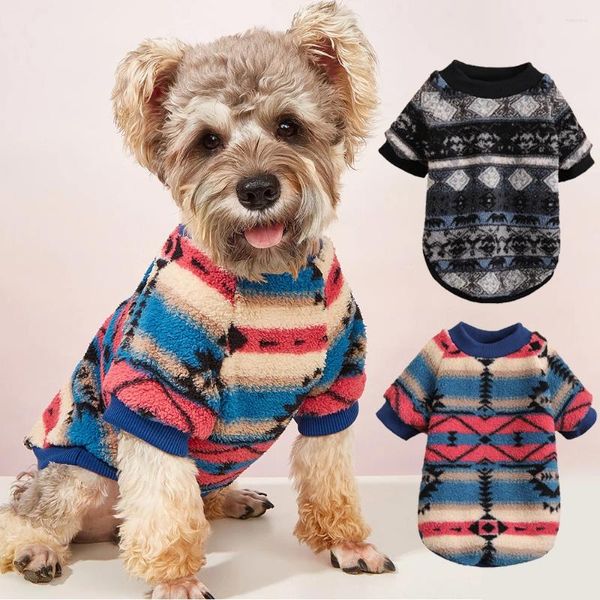 Vêtements pour chiens en peluche en peluche à rayures en hiver veste de manteau chaud pour petit pull de style ethnique moyen Chihuahua Poodle Cartoon Costume