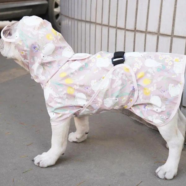 Ropa para perros práctica con anillo de tracción caricatura estampado perros perros encapuchados lluvia poncho diseño de hebilla suave suministros de impermeable