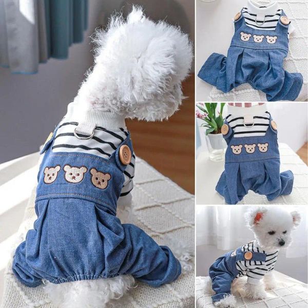 Vêtements de chien jolie body body body à quatre pattes de dessin animé ours motif de chat denim