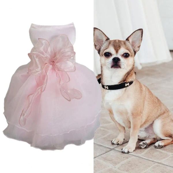 Vêtements pour chiens Jolie robe de mariée pour animaux de compagnie Organza Bande de fixation Respirant Dentelle Princesse Vêtements sans manches Décoratifs