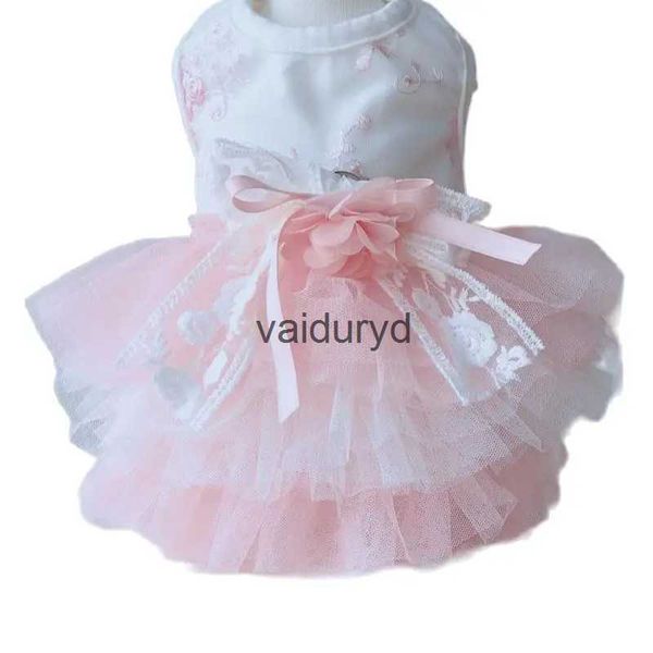 Ropa para perros Princesa Gato Vestido de novia Tutu Rosas Diseño de encaje Pet Puppy Party Falda Primavera / Verano Ropa Traje 5 Tamaños 2 Colores Vaiduryd