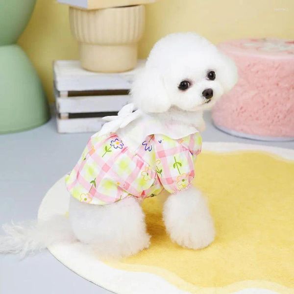 Vêtements pour chiens Robe de princesse Col rond Facile à porter Motif floral décoratif Pet Bowknot Plaid Usage quotidien