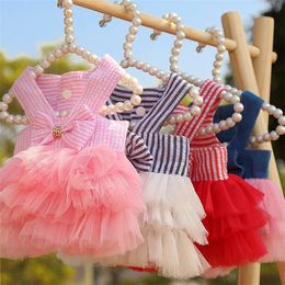 Chien Vêtements Princesse Robes Chiot Arc Noeud Robe Pet Tutu Jupe Rayé Maille D'été pour Petit Moyen Chat 230422