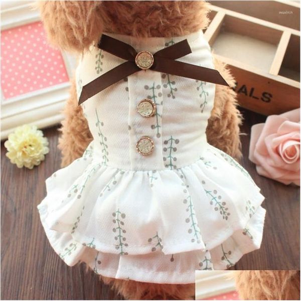 Ropa para perros Princesa Chica Mascota Vestidos de lujo Precioso Estampado floral Tutu Falda para York Cat Ropa de verano Pajarita Cachorro Ropa de primavera Dhnrk