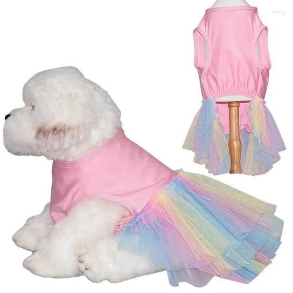 Ropa para perros Princesa Estilo Colorido Malla Vestido para mascotas Moda Verano Cómodo Accesorios de costura Vestidos para perros pequeños