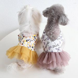 Hondenkleding Bedrukte rok V-hals Huisdierenkleding Zomer Lente Overhemd Kat Puppy Bruiloft Bloemenkleding voor honden Teddy