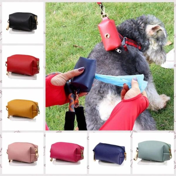 Vêtements pour chiens Sac à ordures pour animaux de compagnie en cuir PU Distributeur de merde Porte-sacs à déchets portable Support de ramassage en plein air Fournitures pour animaux de compagnie