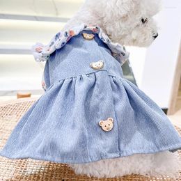 Vêtements pour chiens Vêtements pour chiots Boutons d'ours Robe d'étudiant florale Fit Petit chat de compagnie Toutes les saisons Robes de costumes mignonnes