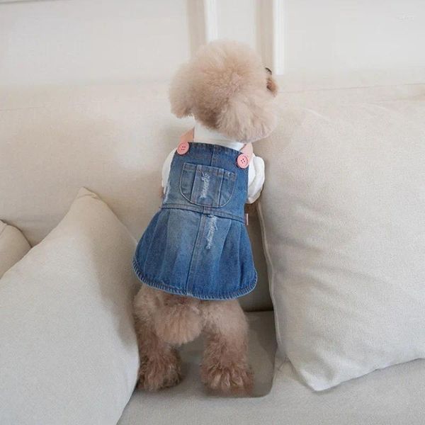 Vêtements de chien chiot chiens robes contraste couleur jupe denim jupe suspension chat mignon et vêtements en peluche en peluche pour petit