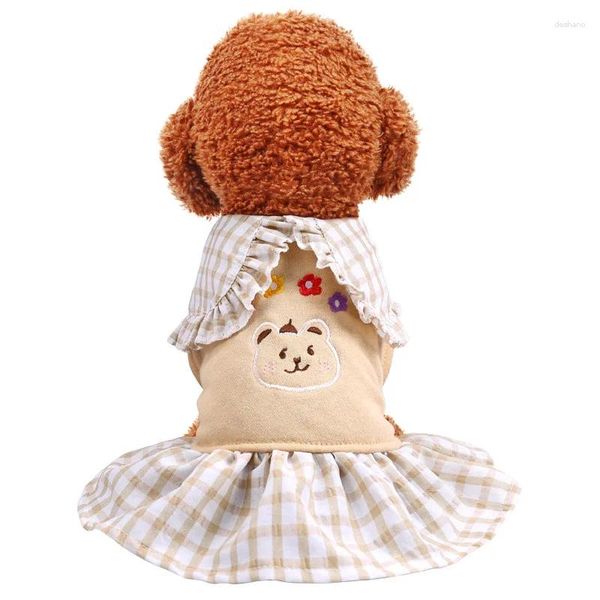 Ropa para perros Cachorro Primavera Vestidos de verano para perros Ropa Lindo Oso floral Falda a cuadros Vestido Princesa Abrigo Suministros para mascotas