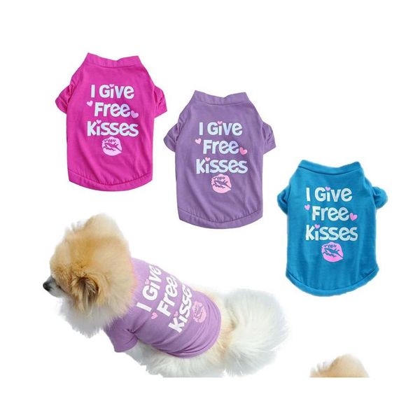 Vêtements de chien Chiot Summer Tshirt Je donne des bisous Gilet de coton imprimé Petits chiens Chat Chihuahua Tenue Drop Livraison Maison Jardin Pet Suppl DH5G4