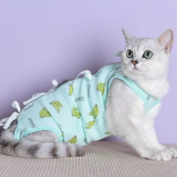 Ropa para perros Mono de algodón puro Pijamas para gatos Niñas Anti-Lick Esterilización Chándal Estampado de plátano Envuelto Vientre Pijamas para mascotas Trajes Bichon