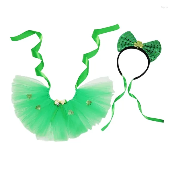 Vêtements de chien Q1JB StPatricks Day Pet Costume Jupe Bandeau pour petits chats Chiens Irish Bow Coiffe Poshoots Props Dress Up Accessoires