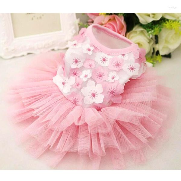 Chien Vêtements Qualité Doux Chiot Princesse Jupe Pet Dentelle Gâteau À La Main Fleurs Robe Robes De Mariée Pour Chiens Chats Rose Y177