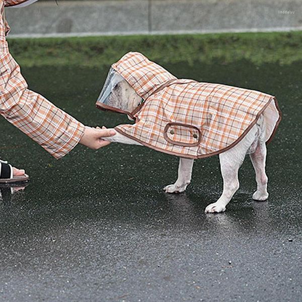 Capa de lluvia para ropa de perro | Chaqueta de poliéster con poncho impermeable ajustable con capucha transparente para grandes, medianos y pequeños