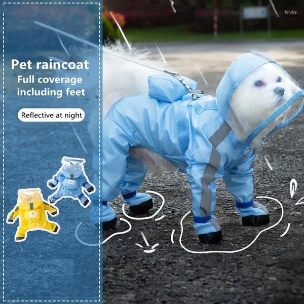 Vêtements pour chiens imperméable couverture imperméable 4 jambes couverture de protection complète du corps chiens veste à capuche manteau de pluie pour animaux de compagnie réflexion de nuit