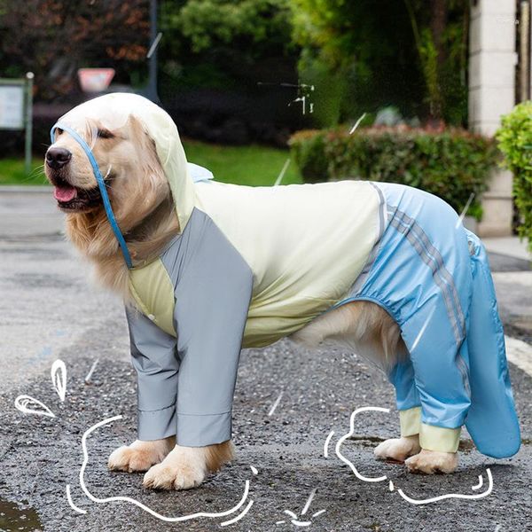 Ropa para perros Chubasquero Impermeable Cobertura completa Pelo dorado grande Chai Labrador Mono de cuatro pies Lluvia reflectante Poncho para mascotas