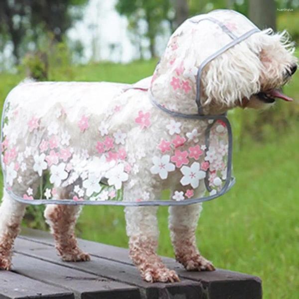 Ropa para perros Impermeable impermeable con orificio de remolque Impresión Días lluviosos Herramienta TPU Clear Floral Print Pet Chaqueta con capucha Ropa