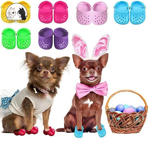 Vêtements pour chiens Chaussures antidérapantes pluvieuses pour petits chiens Protection pour animaux de compagnie Bottes de pluie à semelle souple Chat Fournitures de chaussures à trous souples