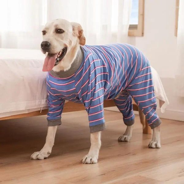 Traje de recuperación de ropa para perros después de invierno Pajama cálido de cuatro patas Ropa a rayas para perros grandes