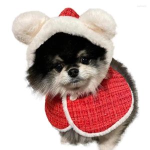 Ropa para perros Capa con capucha roja para invierno Navidad Capa de peluche Máquina lavable Traje de mascota con botón Ropa linda