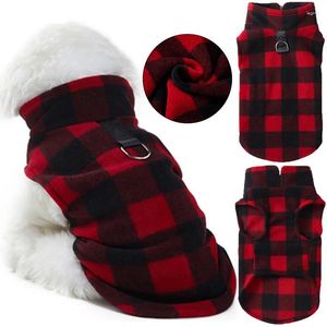 Vêtements pour chiens Gilet à carreaux rouges Vêtements en polaire doux pour petits chiens T-shirt avec harnais Laisse D-Ring Pug Yorks Manteau de Noël