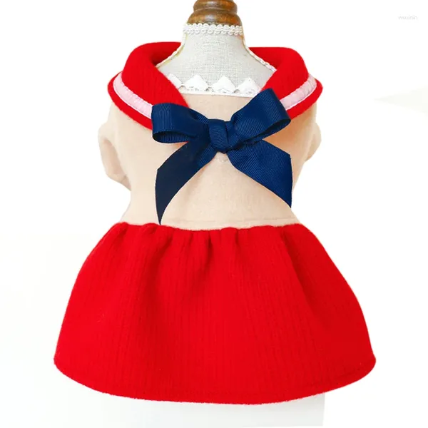 Ropa para perros falda roja mascota gato ropa estilo japonés muñeca collar cálido otoño ropa de invierno para lindo vestido de estudiante