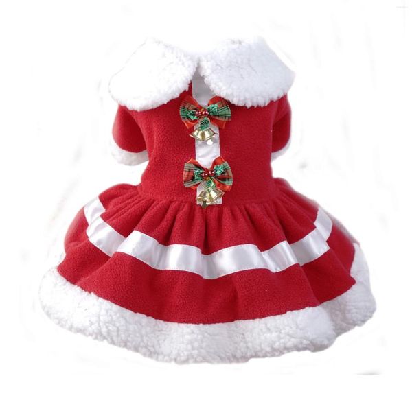 Ropa para perros Ropa de Navidad de invierno rojo para perros pequeños y medianos Yorkie Vestido de lana cálido con pajarita Santa Claus Up Disfraz de mascota