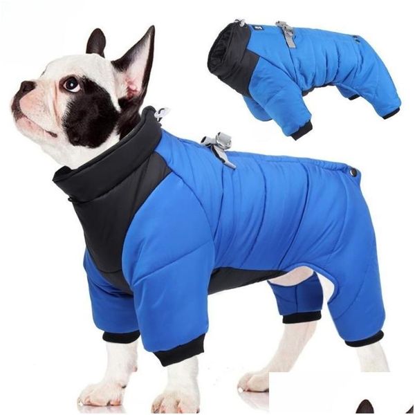 Vêtements pour chiens Veste d'hiver réfléchissante pour chien Manteaux pour temps froid avec harnais intégré Vêtements imperméables et coupe-vent Vêtements confortables pour SM Dhgmg