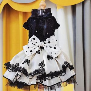 Vêtements de chien rétro mode fleur noire papillon décor fête princesse robe pour petits chiens moyens dentelle arc chihuahua jupes vêtements pour animaux de compagnie