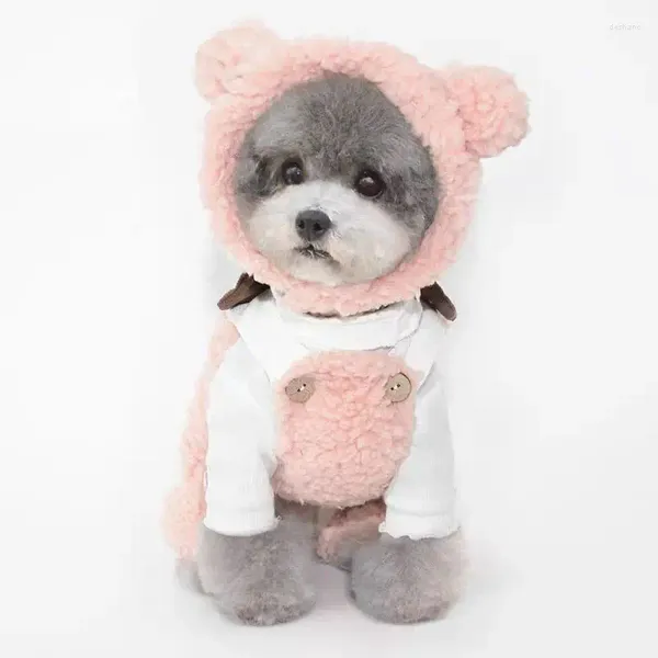 Vêtements pour chiens Rompères avec un chapeau d'ours mignon d'ours hiver