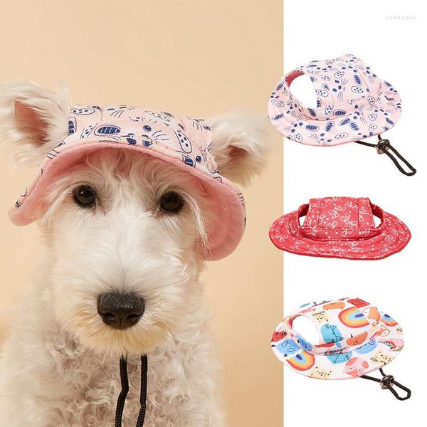 Chien Vêtements Rond Pet Chapeau Été Soleil En Plein Air Respirant Casquette De Baseball De Mode Réglable Chat Chapeaux Dessin Animé Oreille Fuite Caps En Gros