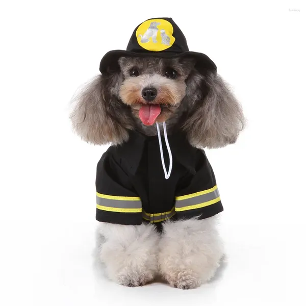 Ropa para perros Traje de Papá Noel Traje de bombero Gato Cosplay Bombero Cachorro Chaqueta Abrigo con sombrero de extinción de incendios Tamaño M Negro