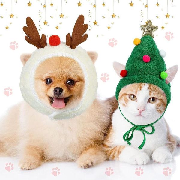 Ropa para perros Santa Hat Antler Disfraz Navidad para gatos Reno Cachorro Cap Tocado ajustable Accesorios para mascotas