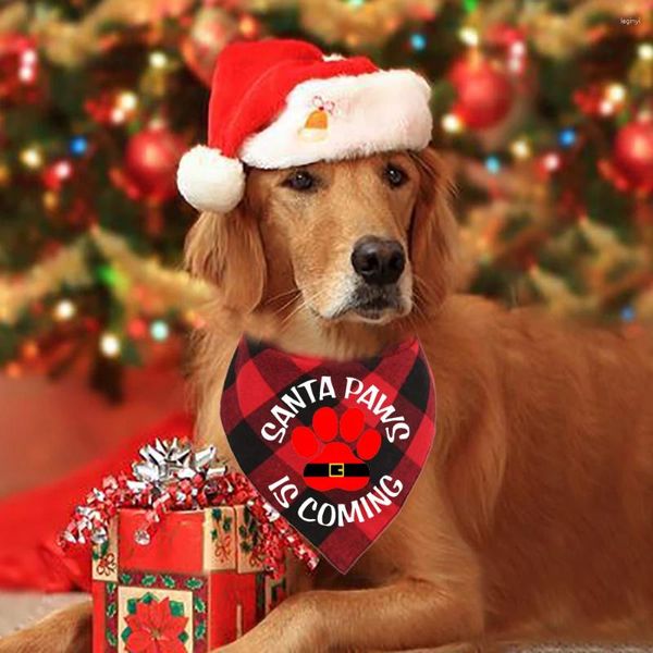 Vêtements pour chiens Santa Paws arrive Imprimer Pet Saliva Serviette Hiver Chat Foulard Tête Lavable Bavoir Fournitures Décoration Cadeau De Noël