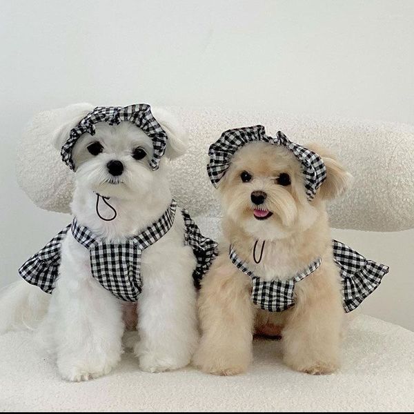 Vêtements pour chiens Vêtements de rosée sexy Chemise à carreaux Jupe à bretelles Moyenne et petite Ours en peluche Chat