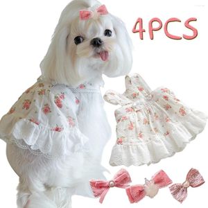 Hondenkleding Shih Tzu -kleding en haarclip set roze prinses Pet Outfit Collection Bloemen kleding Puppy -accessoires