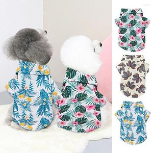 Vêtements pour chiens chemise Hawaii Style attache bande fixation feuille impression revers col habiller respirant plage manches vêtements pour animaux de compagnie pour l'extérieur