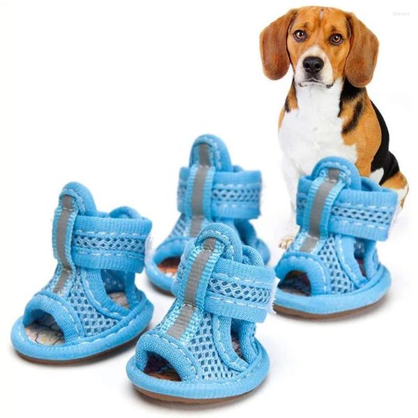 Zapatos de ropa para perros botas de mascota sandalias de malla suave y transpirable con protector de perros de cachorros ajustables antideslizantes resistentes para el verano