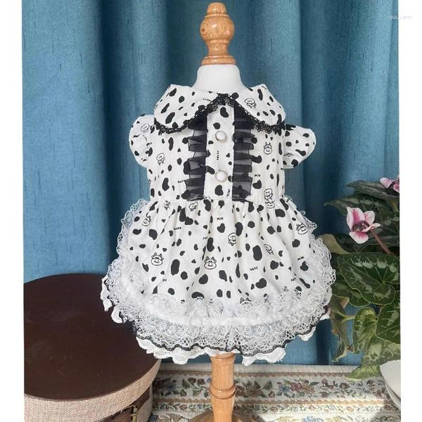 Ropa para perros Simple Negro Blanco Estampado Ropa para mascotas Algodón clásico Hecho a mano lolita vestido de princesa de encaje coreano para pequeño mediano yorkshire