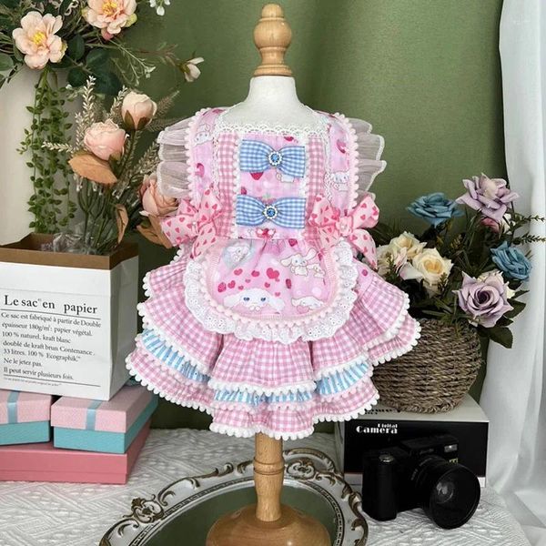 Ropa para perros Ropa para mascotas de algodón simple Fashon Lindo Kawaii Print Bow Lolita Princess Vestidos Chihuahua Poodle Cachorro Ropa Faldas